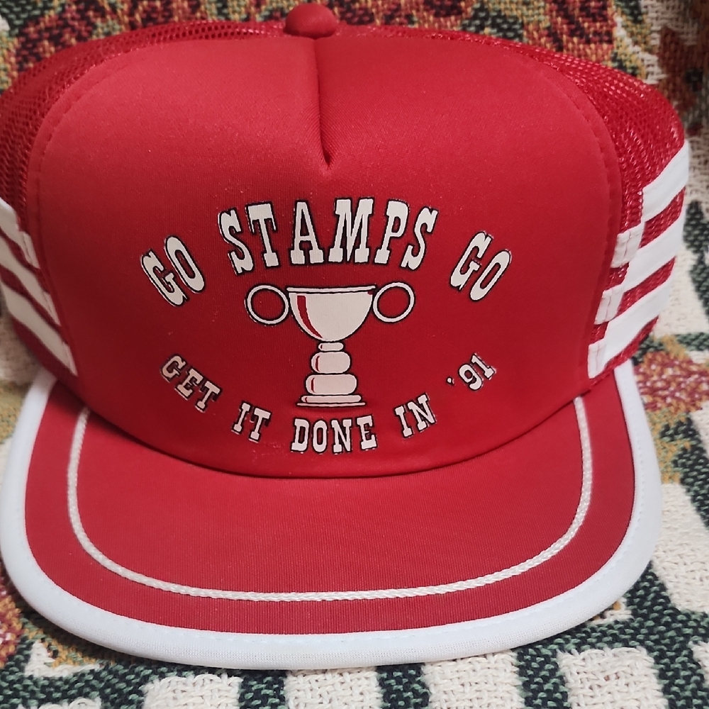 Red Home Design Stamps Cap